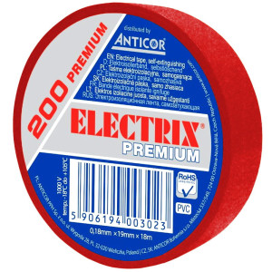 Taśma izolacyjna ELECTRIX 200 PREMIUM 19x18 czerwony odporna na temp.-18 stopni C