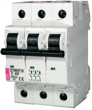 Wyłącznik nadprądowy 3P C 40A 10kA AC, ETIMAT 10 3P C40; 002135720, ETI POLAM