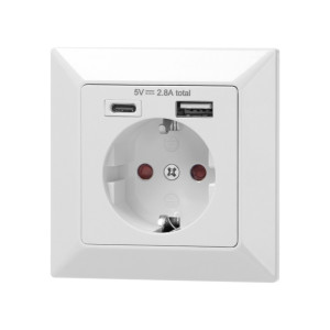 Gniazdo pojedyncze 2P+Z (Schuko), USB-A + USB-C, Wyjście 5VDC Max 2,8A