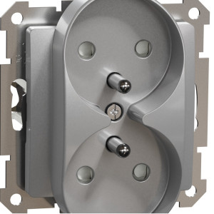Sedna Design Gniazdo 2x2P+PE z przesłonami, srebrne aluminium
