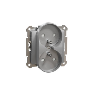 Sedna Elements Gniazdo 2x2P+PE z przesłonami, srebrne aluminium