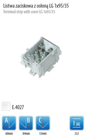 Listwa zaciskowa LG 1x95/35 termoplastyczna z osłoną, montaż na szynę TH35; E.4027, PAWBOL