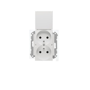 SIMON 55 Gniazdo podwójne z uziemieniem hermetyczne z uszczelką IP44 16A 250V, moduł, szybkozłącza, biały mat z klapką białą; TGZ2BMCZ.01/111
