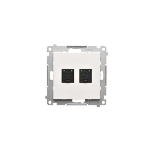 SIMON 55 Gniazdo komputerowe podwójne RJ45 kategoria 6 z przesłoną przeciwkurzową, moduł, biały mat; T62.01/111