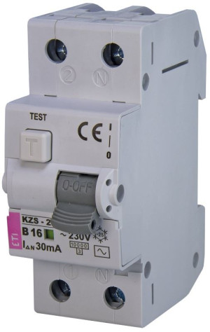 Wyłącznik różnicowoprądowy z członem nadprądowym 2P B 16A 30mA typ AC 10kA, KZS-2M AC B16/0,03; 002173104 ETI