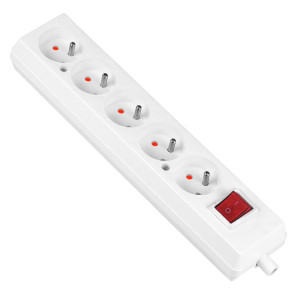 Gniazdo przedłużacza przenośne pięciokrotne z uziemieniem z wyłącznikiem 5x2P+Z 16A 250V, rozbieralne, GN-570WS BIAŁY; T-10491, PLASTROL