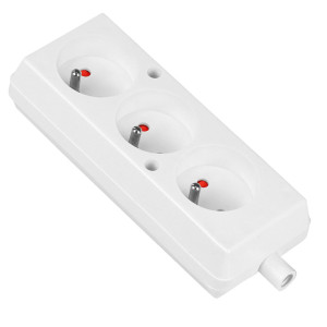 Gniazdo przedłużacza przenośne potrójne z uziemieniem 3x2P+Z 16A 250V, rozbieralne, GN-370 BIAŁY; T-10469, PLASTROL
