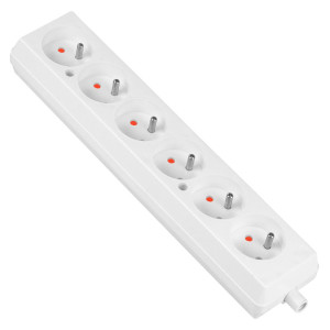 Gniazdo przedłużacza przenośne sześciokrotne z uziemieniem 6x2P+Z 16A 250V, rozbieralne, GN-670 BIAŁY; T-10482, PLASTROL
