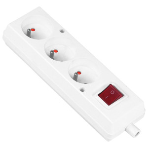 Gniazdo przedłużacza przenośne potrójne z uziemieniem z wyłącznikiem 3x2p+Z 16A 250V, rozbieralne, GN-370WS BIAŁY; T-10486, PLASTROL