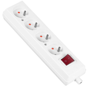 Gniazdo przedłużacza przenośne czterokrotne z uziemieniem z wyłącznikiem 4x2P+Z 16A 250V, rozbieralne, GN-470WS BIAŁY; T-10489, PLASTROL