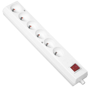 Gniazdo przedłużacza przenośne sześciokrotne z uziemieniem z wyłącznikiem 6x2P+Z 16A 250V, rozbieralne, GN-670WS BIAŁY; T-10492, PLASTROL