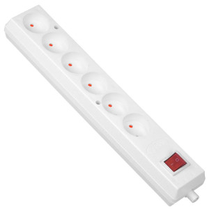 Gniazdo przedłużacza przenośne sześciokrotne bez uziemienia z wyłącznikiem 6x2P 16A 250V, rozbieralne, GN-660WS BIAŁY; T-11961, PLASTROL