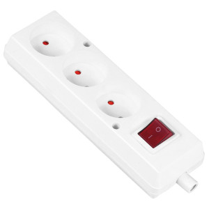 Gniazdo przedłużacza przenośne potrójne bez uziemienia z wyłącznikiem 3x2p 16A 250V, rozbieralne, GN-360WS BIAŁY; T-10485, PLASTROL