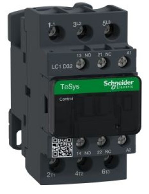Stycznik mocy TeSys D 3P 32A 15kW AC-3 400V, cewka 24VAC 50/60Hz, styki pomocnicze 1NO 1NC (1Z 1R), zaciski śrubowe; LC1D32B7, SCHNEIDER ELECTRIC