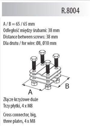 Złącze krzyżowe duże (trzy płytki, 4xM8) ocynk ogniowy; R.8004, PAWBOL