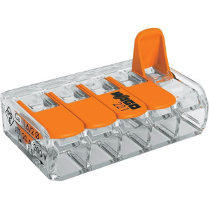 Złączka, szybkozłączka COMPACT 5x0,2-4mm2 do wszystkich rodzajów przewodów; transparentna/pomarańczowa (opk.8szt)