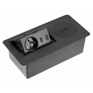 Gniazdo wpuszczane w biurko AVARO PLUS,1x gniazdo 230V, USB A+C, ładowarka indukcyjna 5W, przewód 1,5m, czarny; AE-PB1FAVAP-20, GTV