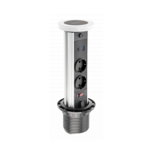 Gniazdo meblowe wpuszczane w blat CAMINO 80mm, 2x gniazdo 230V schuko, USB A+C, ład indukcyjna 10W, przewód 1.5m, biały; AE-BPW2SCAM-10, GTV