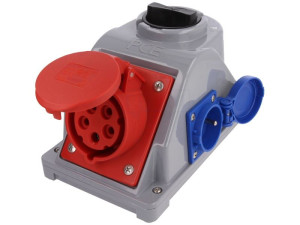 Gniazdo stałe z wyłącznikiem L-0-P 32A 5P 3P+Z+N 400V + gniazdo 2P+Z 230V, IP44, COMBO-POL; 960625411W, PCE