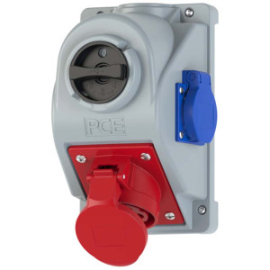 Gniazdo stałe z wyłącznikiem L-0-P 32A 4P 3P+Z 400V + gniazdo 2P+Z 230V, IP44, COMBO-POL; 960624411W, PCE