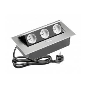 Przedłużacz biurkowy 3x gniazdo z uziemieniem, kabel zasilajacy z wtyczką, aluminium