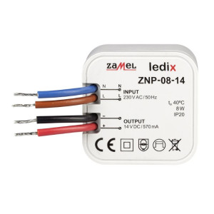Zasilacz LED dopuszkowy 14VDC 8W, ZNP-08-14