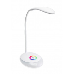Lampka biurkowa GALACTIC LED, 3W, 120lm, 5V DC, 4000K, podstawa RGB, ładowanie USB, biały