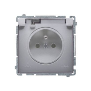 BASIC Gniazdo wtyczkowe z uziemieniem, bryzgoszczelne IP44 (moduł), 16A, 250V~, zaciski śrubowe. Klapka transparentna ; stal inox