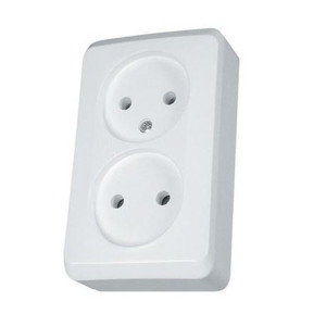 Prima Gniazdo natynkowe podwójne bez uziemienia 2P 16A IP20, białe; WDE001040, SCHNEIDER ELECTRIC