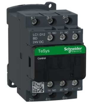 Stycznik mocy TeSys D 3P 12A 5,5kW AC-3 400V, cewka 24VDC, styki pomocnicze 1NO 1NC (1R 1Z), zaciski śrubowe; LC1D12BD, SCHNEIDER ELECTRIC