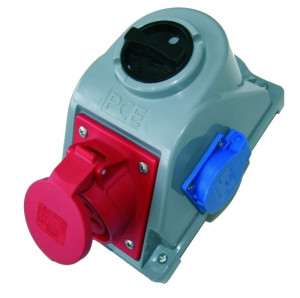 Gniazdo stałe z wyłącznikiem 0-1 16A 4P 3P+Z 400V + gniazdo 2P+Z 230V, IP44, COMBO-POL; 96061441W, PCE