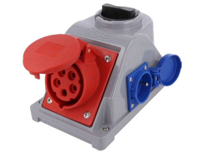 Gniazdo stałe z wyłącznikiem 0-1 32A 5P 3P+Z+N 400V + 2 x gniazdo 2P+Z 230V, IP44, COMBO-POL; 96062542W, PCE