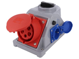 Gniazdo stałe z przełącznikiem L-0-P 32A 5P 3P+Z+N 400V + 2 x gniazdo 2P+Z 230V IP44, COMBO-POL; 960625421W PCE