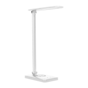 ISIYO LED 7W Lampka biurkowa z ładowarką indukcyjną i USB, 390lm, 3000-4000-6000K, zmiana temperatury barwowej i funkcja ściemniania, biała