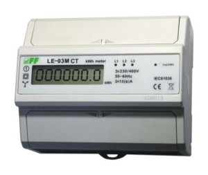 Licznik energii elektrycznej trójfazazowy z programowalną przekładnią , RS-485 MODBUS, LCD, kl.1; LE-03M-CT, F&F