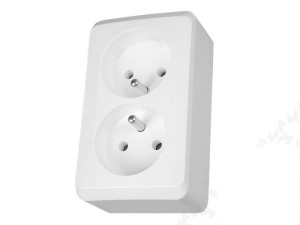Prima Gniazdo natynkowe podwójne z uziemieniem 2P+PE 16A IP20, białe; WDE001043, SCHNEIDER ELECTRIC