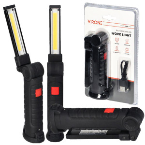 Latarka warsztatowa LED COB 2W 200lm 1200mAh składana + USB