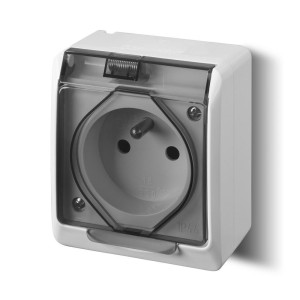 HERMES gniazdo hermetyczne natynkowe pojedyncze z uziemieniem 2P+Z 16A IP44, białe klapka dymna; 0321-01 ELEKTRO-PLAST NASIELSK