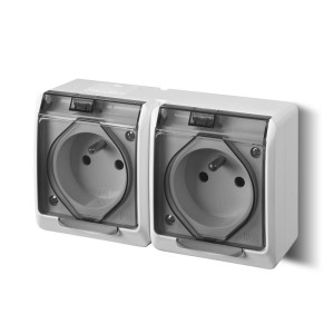 HERMES gniazdo hermetyczne natynkowe podwójne z uziemieniem 2x2P+Z 16A IP44, białe klapka dymna; 0322-01 ELEKTRO-PLAST NASIELSK