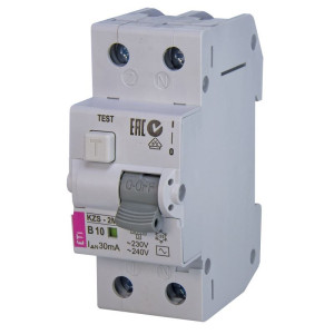 Wyłącznik różnicowoprądowy z członem nadprądowym 2P B 10A 30mA typ AC 10kA, KZS-2M AC B10/0,03; 002173102 ETI