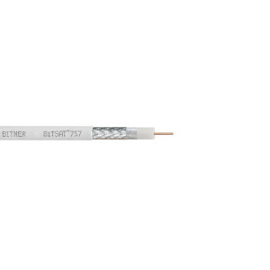 Kabel koncentryczny BiTSAT 757, wielkiej częstotliwości od 5 MHz do 2400 MHz, biały, żyła miedziana drut 1,05mm, oplot 77%, średnica 6,9mm; LF0500, BITNER