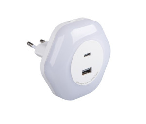 Lampka wtykowa, nocna LED z ładowarką BOLA LED 2xUSB WW 3000K 4lm 0,22W, Kanlux