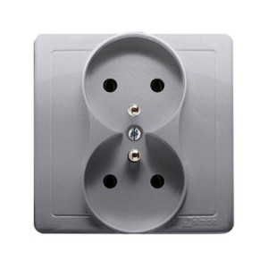 SIMON BASIC Gniazdo podwójne z uziemieniem kompletne 16A 250V, zaciski śrubowe, stal inox; BMGZ2/21