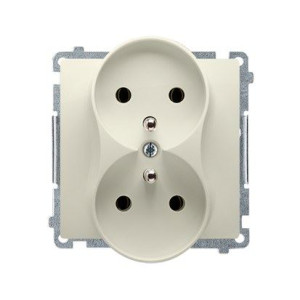 BASIC Gniazdo wtyczkowe podwójne z uziemieniem (moduł), 16A, 250V~, zaciski śrubowe; beż