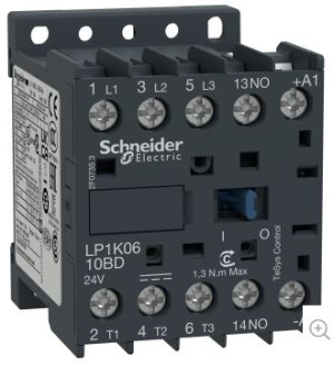 Stycznik mocy, TeSys K, 6A, 3P, 1NO, cewka 24VDC, zaciski skrzynkowe; LP1K0610BD, SCHNEIDER ELECTRIC