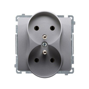 BASIC Gniazdo wtyczkowe podwójne z uziemieniem (moduł), ?16A, 250V~, zaciski śrubowe; stal inox