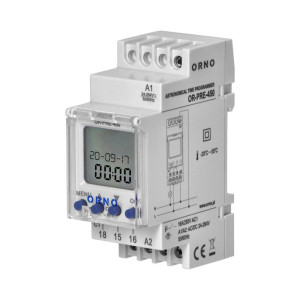 Elektroniczny programator astronomiczny i czasowy, 52 programy, 3 języki menu, 1 wyjście przekaźnikowe max.16A/230V, szerokość 2 moduły, DIN TH-35mm