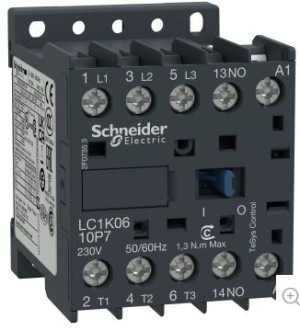 Stycznik miniaturowy TeSys K AC3 12A 3P, styki pomocnicze: 1NO(1Z), cewka 230VAC, zaciski śrubowe; LC1K1210P5, SCHNEIDER ELECTRIC