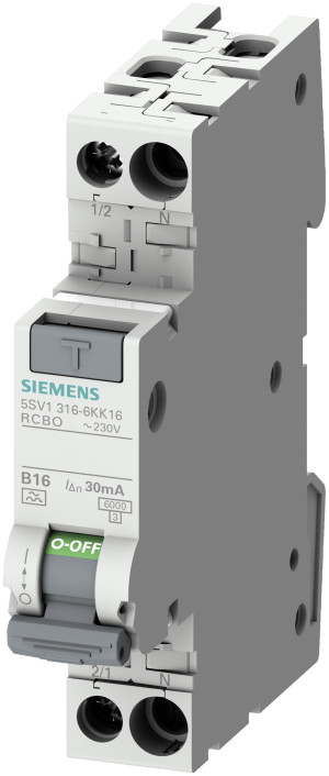 Wyłącznik różnicowoprądowy z członem nadprądowym 2P B10A 30mA typ AC 6kA 1 Modułowy, RCBO; 5SV1316-0KK10 SIEMENS