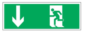 Piktogram 150x300 9694051 przez drzwi ewakuacyjne w lewo i w dół